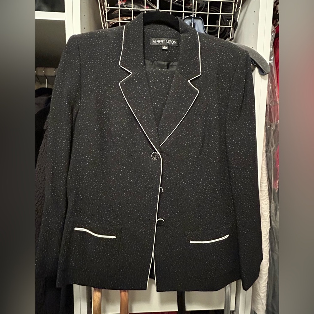 Albert Nipon Black Blazer with White Piping